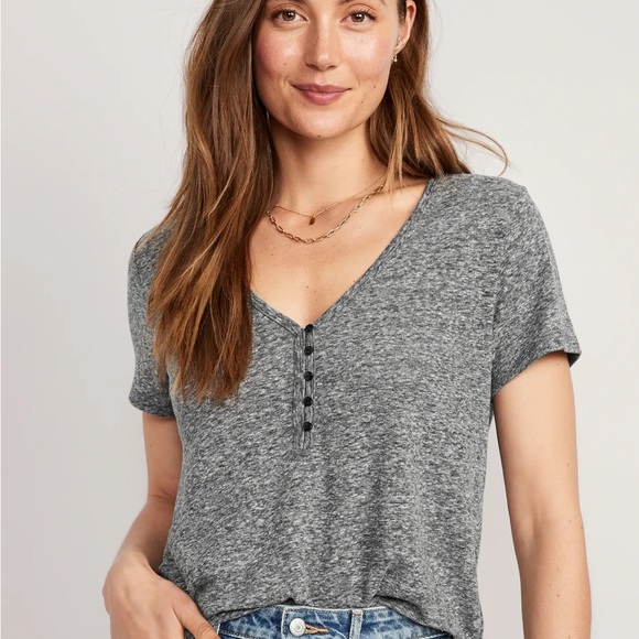 NWT OLD NAVY Linen-Blend V-Neck Henley T-Shirt Black Wash SIZE XTRA LARGE - Picture 1 of 5